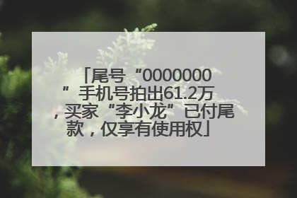 尾号“0000000”手机号拍出61.2万，买家“李小龙”已付尾款，仅享有使用权